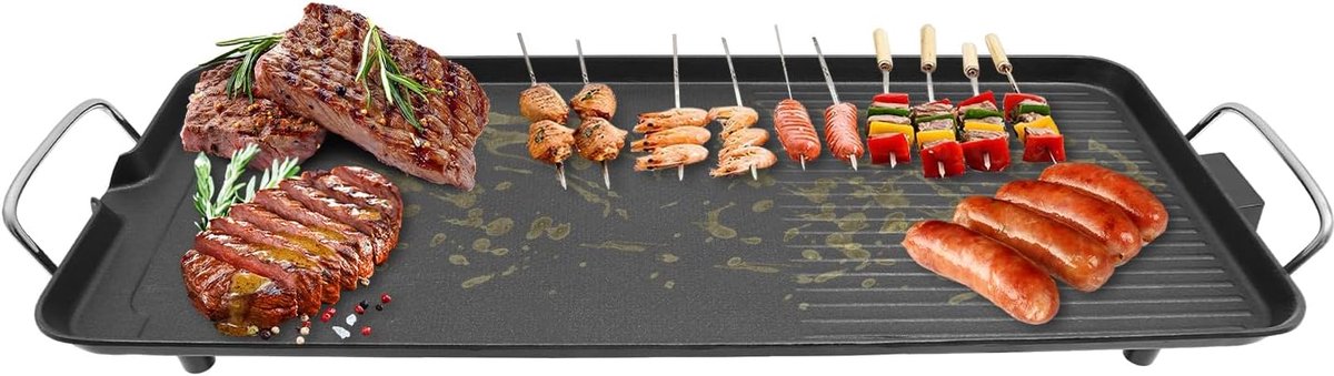 Tafelgrill, 1500 W, 68 x 28 x 7 cm, voor 1-6 personen, grillplaat met antiaanbaklaag, grill voor tuin, camping, reizen, balkon en keuken, traploos 0-250 °C