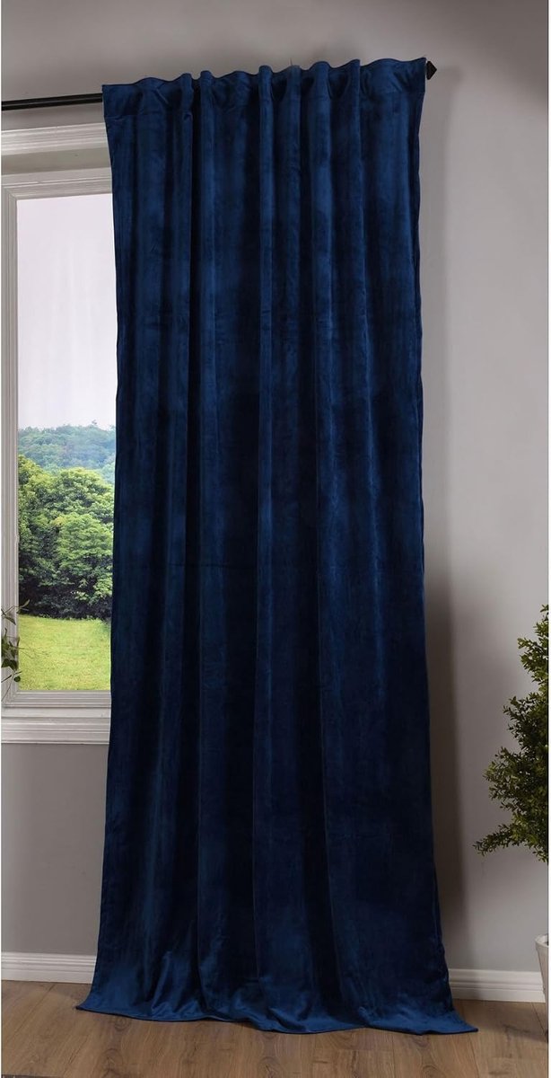 Milano 20357 Verduisteringsgordijn, ondoorzichtig, met lussen, tunnelzoom, strijkband, in te korten, blauw, 1 stuks H x B 235 x 135 cm