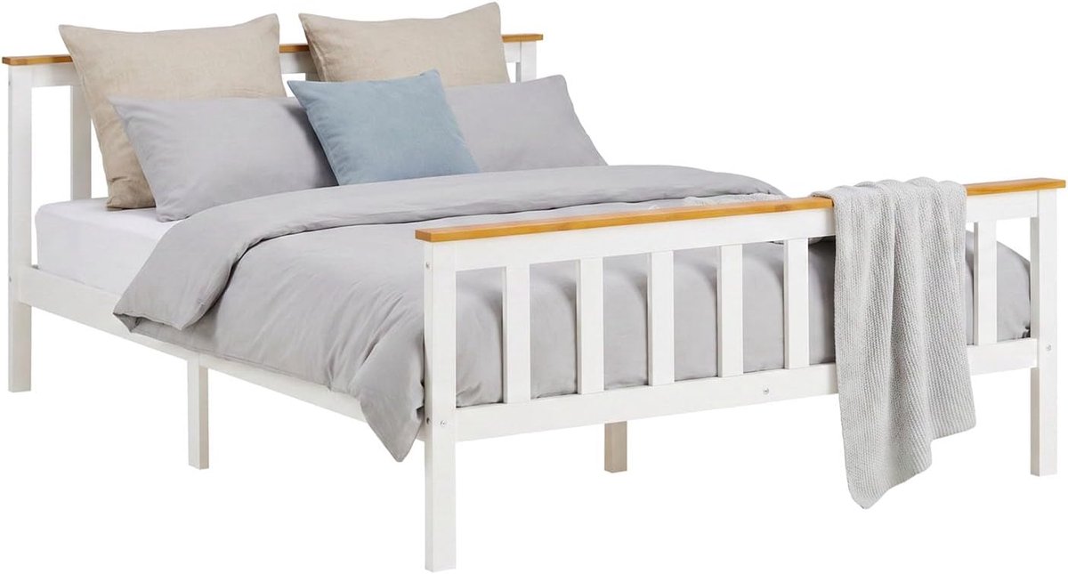 Houten bed 140x200 met lattenbodem wit massief hout