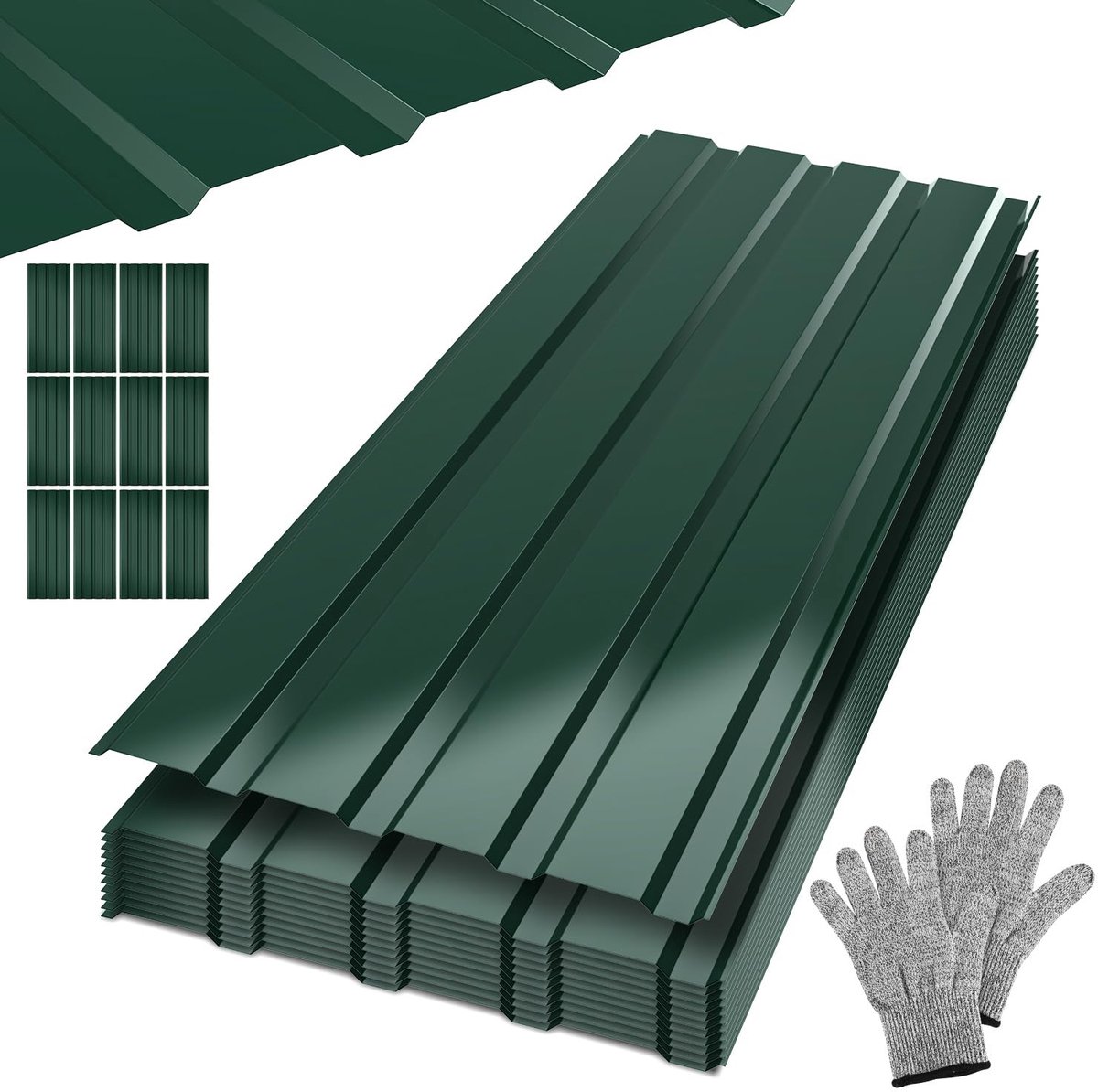 Dakplaten 12 stuks, 115 × 45 cm dakplaat set van plaatstaal, ca. 6 m², golfplaat, profielplaat voor tuinhuis, carport, gereedschapsschuur, schuur, groen