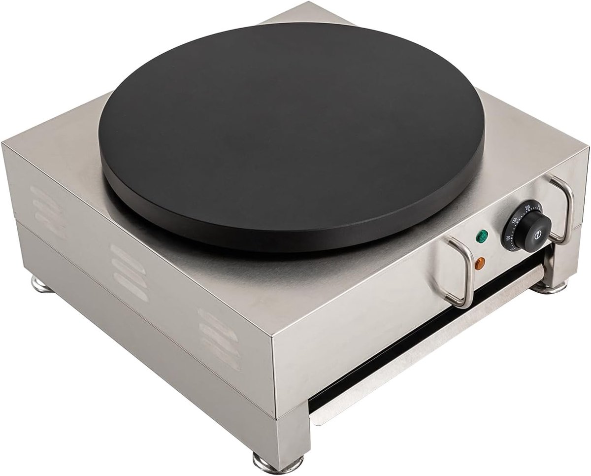16 inch grote pannenkoekenmachine, crêpes griddle elektrisch met houten spreider, zilver/zwart, 220 V, 2,8 kW
