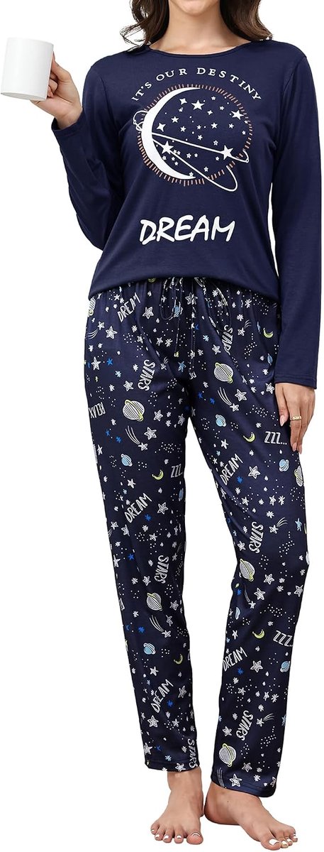 Pyjama Dames Lange Pyjama Katoenen Winter Pyjama Set Ronde Hals Top en Pyjamabroek Lange Mouwen Loungewear Nachtkleding Huispak Gezellig Vrijetijdspak