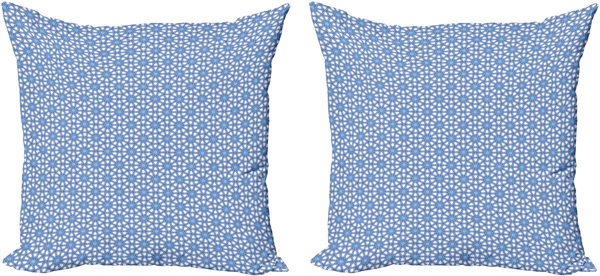 ABAKUHAUS Marokkaans Sierkussenhoes Set van 2, Maurische Ster Patroon, Modern Accent Dubbelzijdige Digitale Print, 45x45, Babyblauw Wit