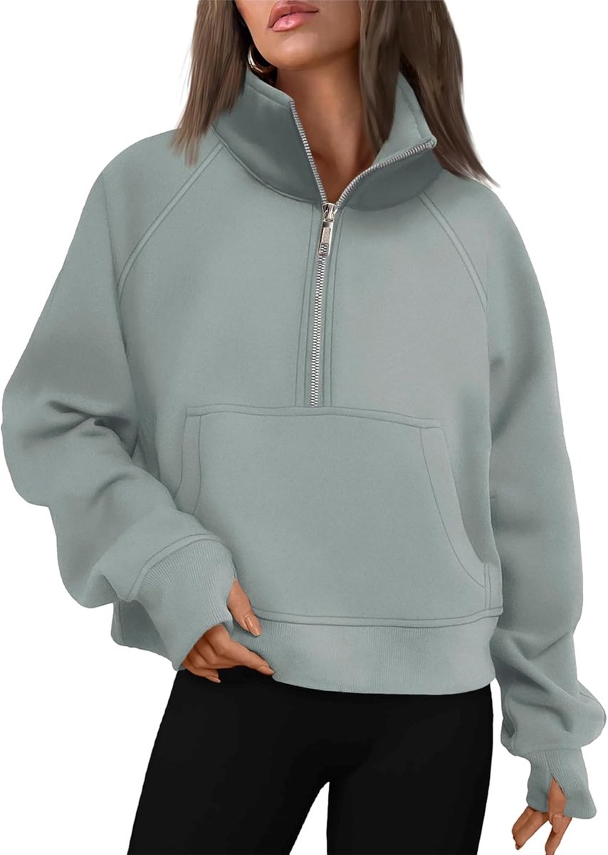 Damestrui, sweatshirt, kasack sweatjack met fleece binnenvoering, ritssluiting, hoodie, rolkraagpullover, bovenstuk