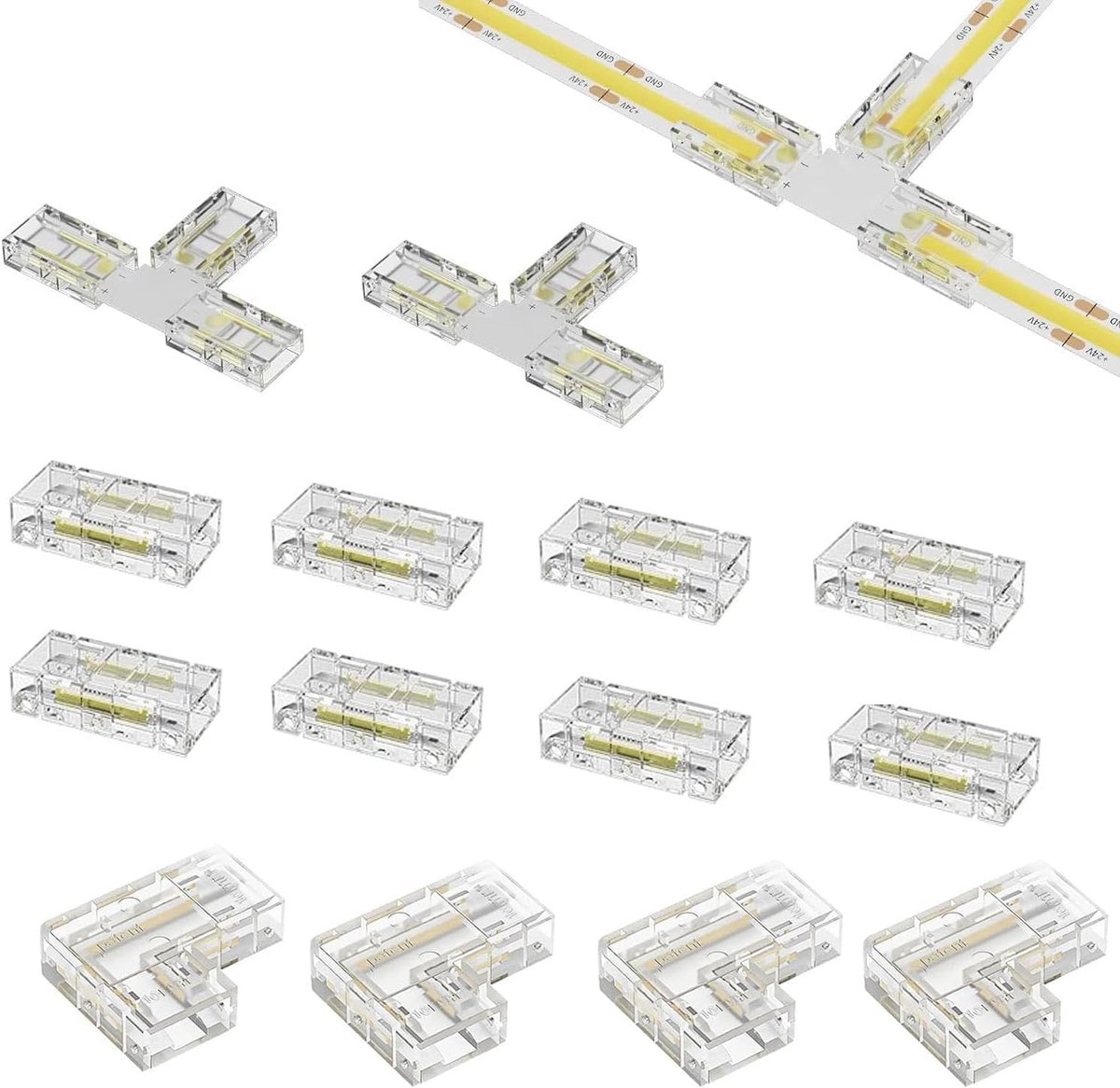 2-polige 8 mm COB LED-lichtstripconnector zonder solderen of spleten L-vormige hoek-T-connector, geschikt voor eenkleurige LED-COB-stripverlichting