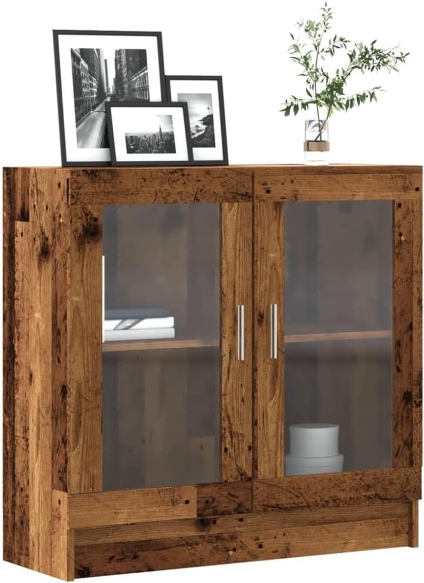 Rek met glazen deuren, boekenkast voor boeken en decoratie, opbergrek voor woonkamer en kantoor, houten meubels met 2