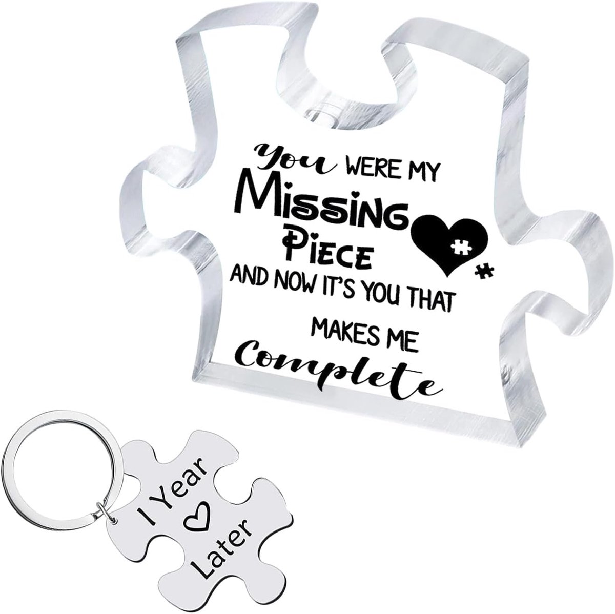 1 puzzelvormige plaquette, 1 sleutelhanger, tafeldecoratie, gepersonaliseerd creatief design, jubileumcadeau, cadeau voor vriendin, geschikt voor koppels en vakantiegeschenken