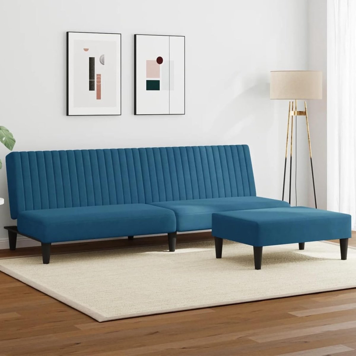 2-delige bankstel blauw fluweel, gestoffeerde bank zitgroepen sofa voor woonkamer appartement kantoor logeerkamer 3216273