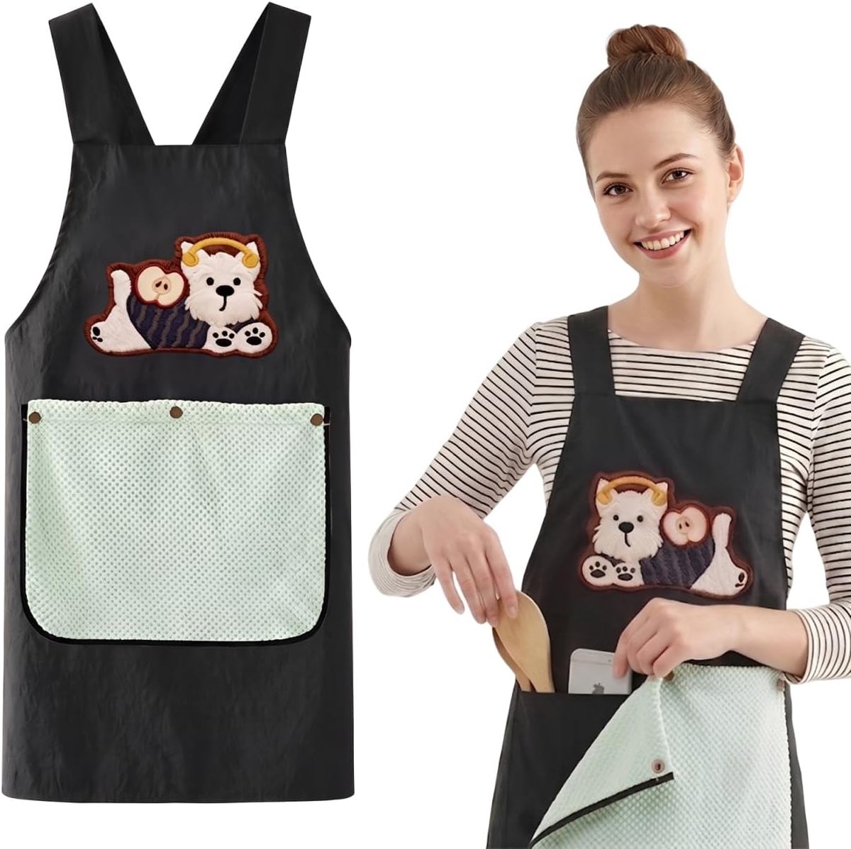 1 barbecue- en keukenschort met hondendesign, afneembare theedoek en ruime zak, ideaal voor keukenliefhebbers en grillen, geschikt voor verjaardagen en momenten