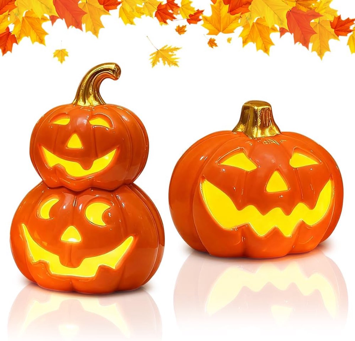 Pompoen keramiek, 2 stuks Halloween decoratie pompoen met