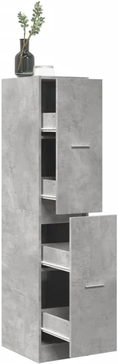 30x41x144,5 cm bewerkt hout betongrijs opbergkast ladekast met deuren voor woonkamer keuken kantoor stabiel duurzaam metaal rails handgrepen muurbevestiging anti-kantel