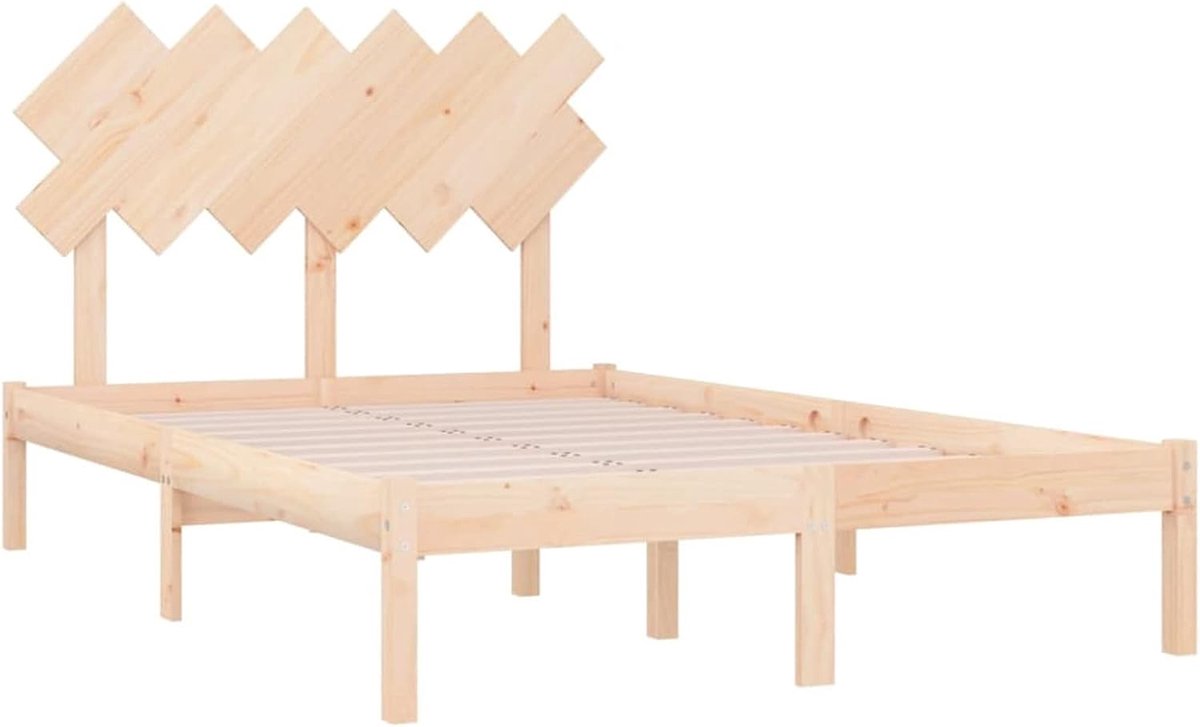 Massief houten bed met hoofdeinde bedframe lattenbodem bed houten bed bed slaapkamer bed futonbed gestoffeerd bed logeerbed designerbed jeugdbed 120 x 190 cm (b x l) (4FT Small Double)