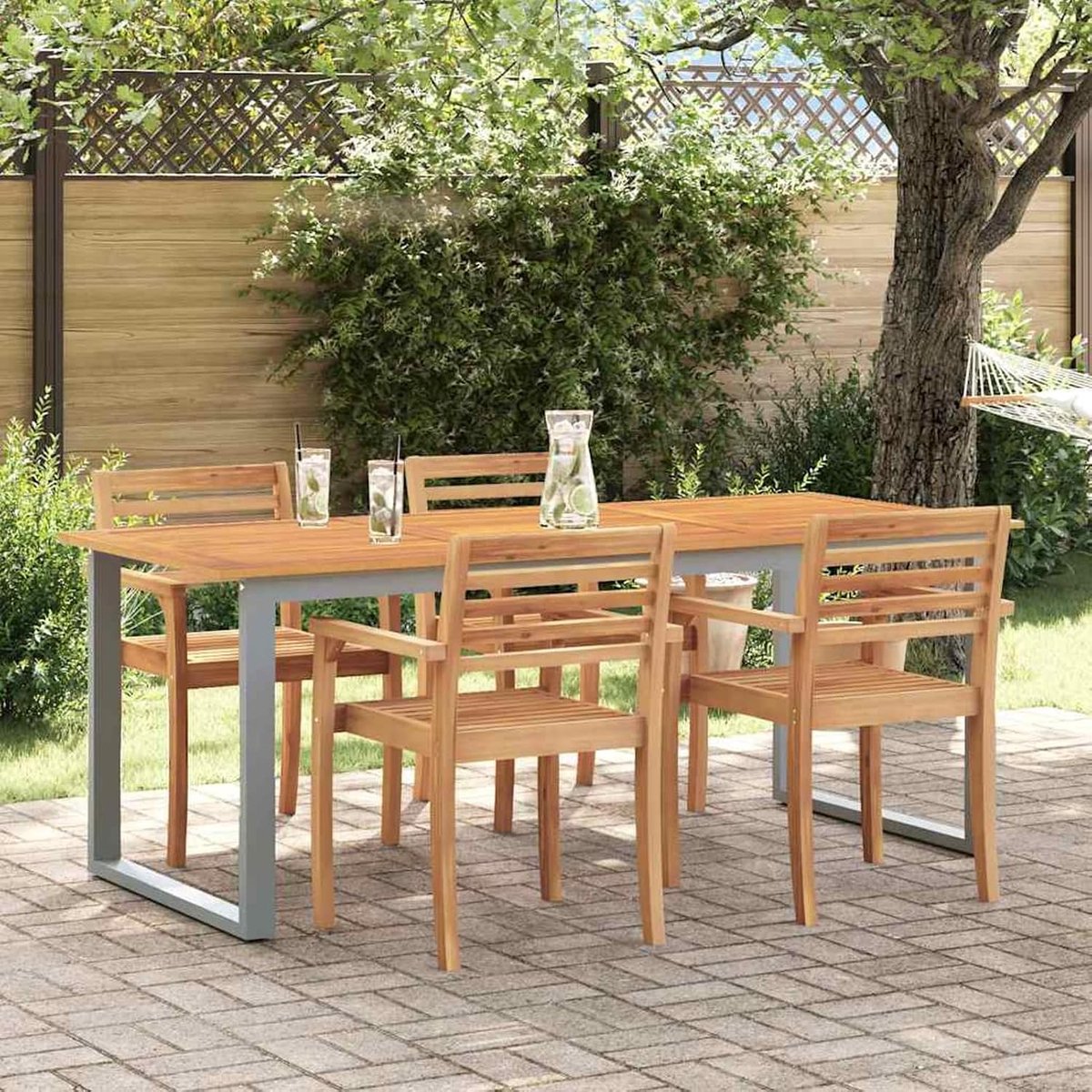 Tuintafel grijs 160 x 80 x 75 cm massief hout acacia, tuintafel balkontafel eettafel voor terrassen camping spontane tuinfeesten 4010595