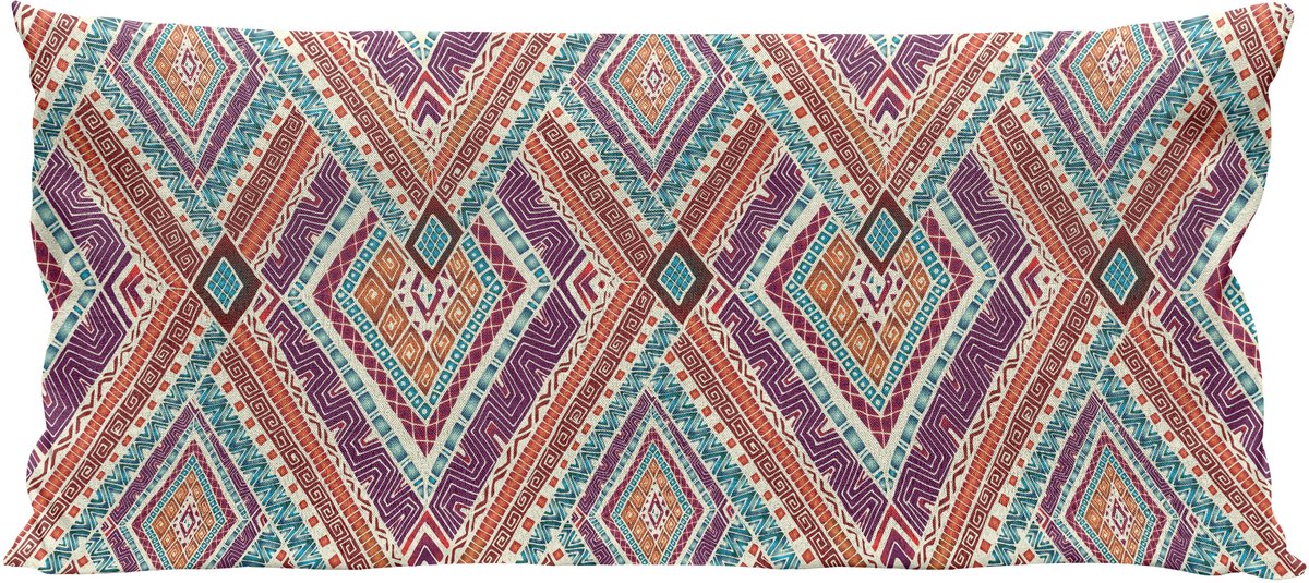 ABAKUHAUS Tribal Kussenhoes, Diagonal Ethno-Patroon, Kussenhoes met Ritssluiting en Dubbelzijdige Print, 90 x 40 cm, Lila en Teal