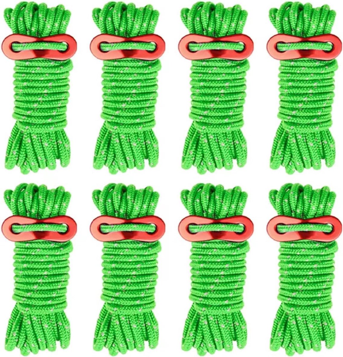 8 stuks 4 mm ultralichte tentkoorden met aluminium spanner voor buiten camping guylines touwen voor tentzeil, luifelschuilplaats, kamperen, wandelen, backpacken (groen)