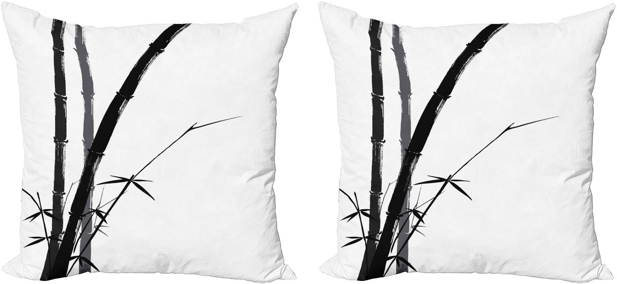 ABAKUHAUS Bamboe Sierkussenhoes Set van 2, Aquarel-Natuur-Kunst, Modern Accent Dubbelzijdige Digitale Print, 45x45, Houtskool Grijs Wit