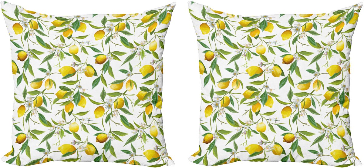 ABAKUHAUS Natuur Sierkussenhoes Set van 2, Lemon Woody Romantisch, Modern Accent Dubbelzijdige Digitale Print, 40x40, Groen Wit Geel