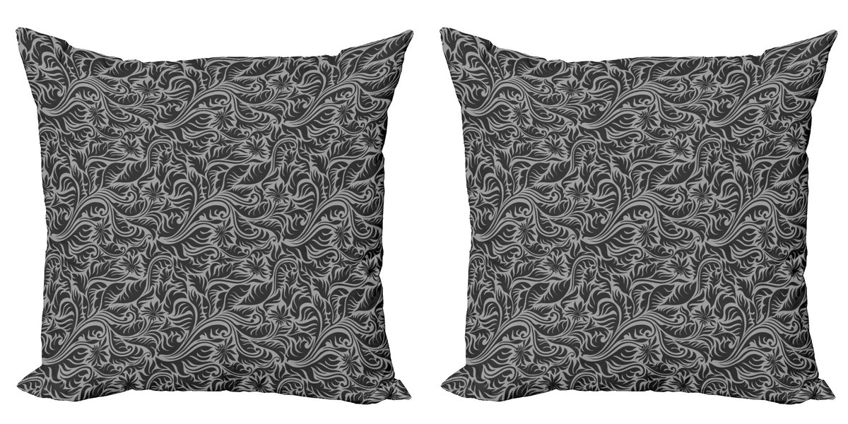 ABAKUHAUS Grijs Sierkussenhoes Set van 2, Farn-Bladeren Bloemen, Modern Accent Dubbelzijdige Digitale Print, 40x40, Zwart en Grijs