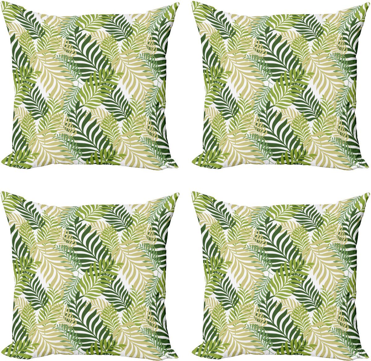 ABAKUHAUS Lente Sierkussen Kussenhoes 4er Set, Tropic Exotische Palmen, Modern Accent Dubbelzijdige Digitale Print, 40 x 40 cm, Ecru