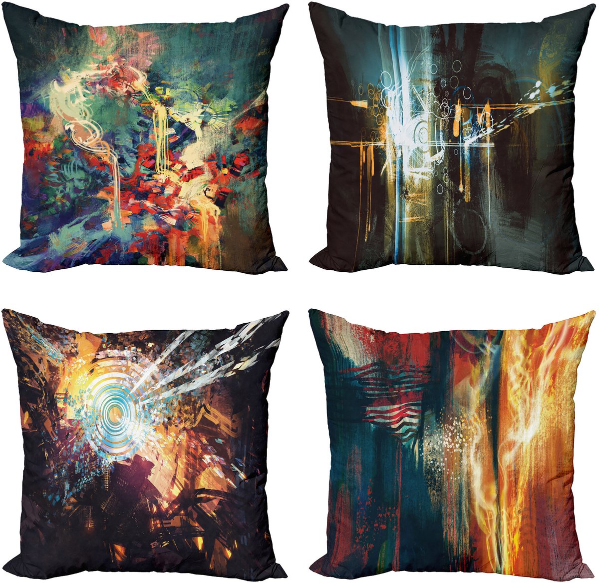 ABAKUHAUS Abstract Sierkussen Kussenhoes 4 er Set, Surreale Formen en Gestalten, Modern Accent Dubbelzijdige Digitale Print, 60 x 60 cm, Meerkleurig