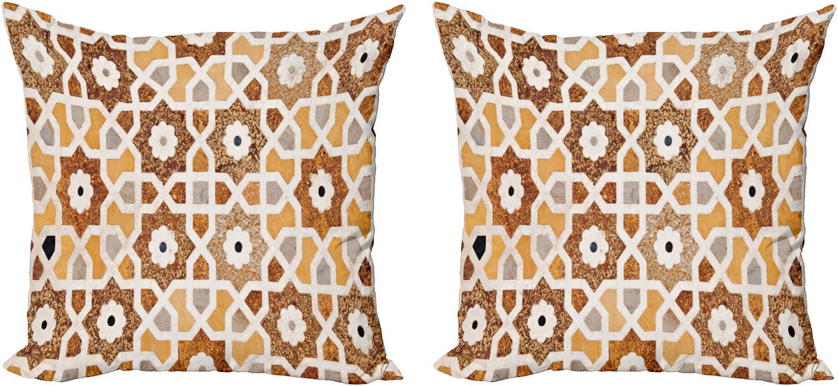 ABAKUHAUS asiatisch Sierkussenhoes Set van 2, Taj Mahal Grab Gebäude, Modern Accent Dubbelzijdige Digitale Print, 50x50, Crème Oranje Bruin