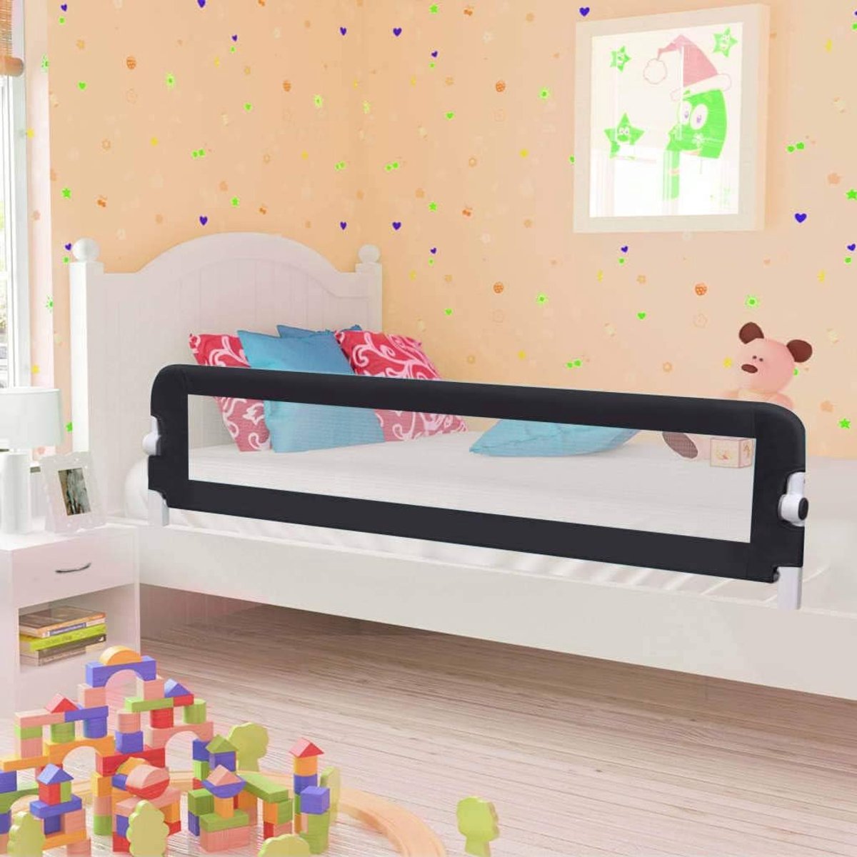 Kinderbedhekje, 103 cm, voor alle kinderbedden, kleine kinderen, eenpersoonsbedden, tweepersoonsbedden, groen/blauw/grijs, 180 x 42 cm, polyester