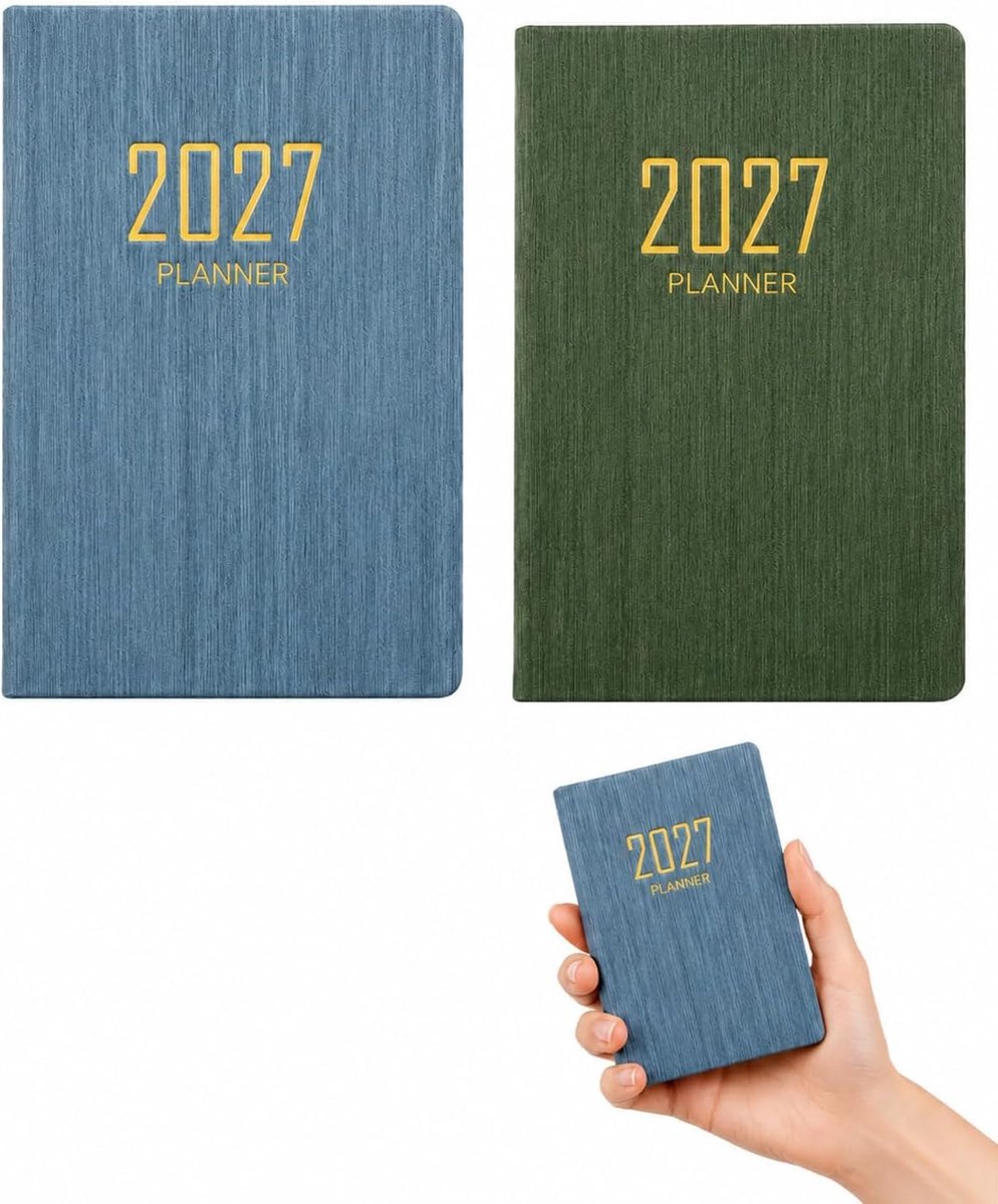 2027, A7, in het Engels, mini-zakplanner met PU-cover, 128 pagina's, ideaal voor studenten, leraren en dagelijkse organisatie, 2 stuks