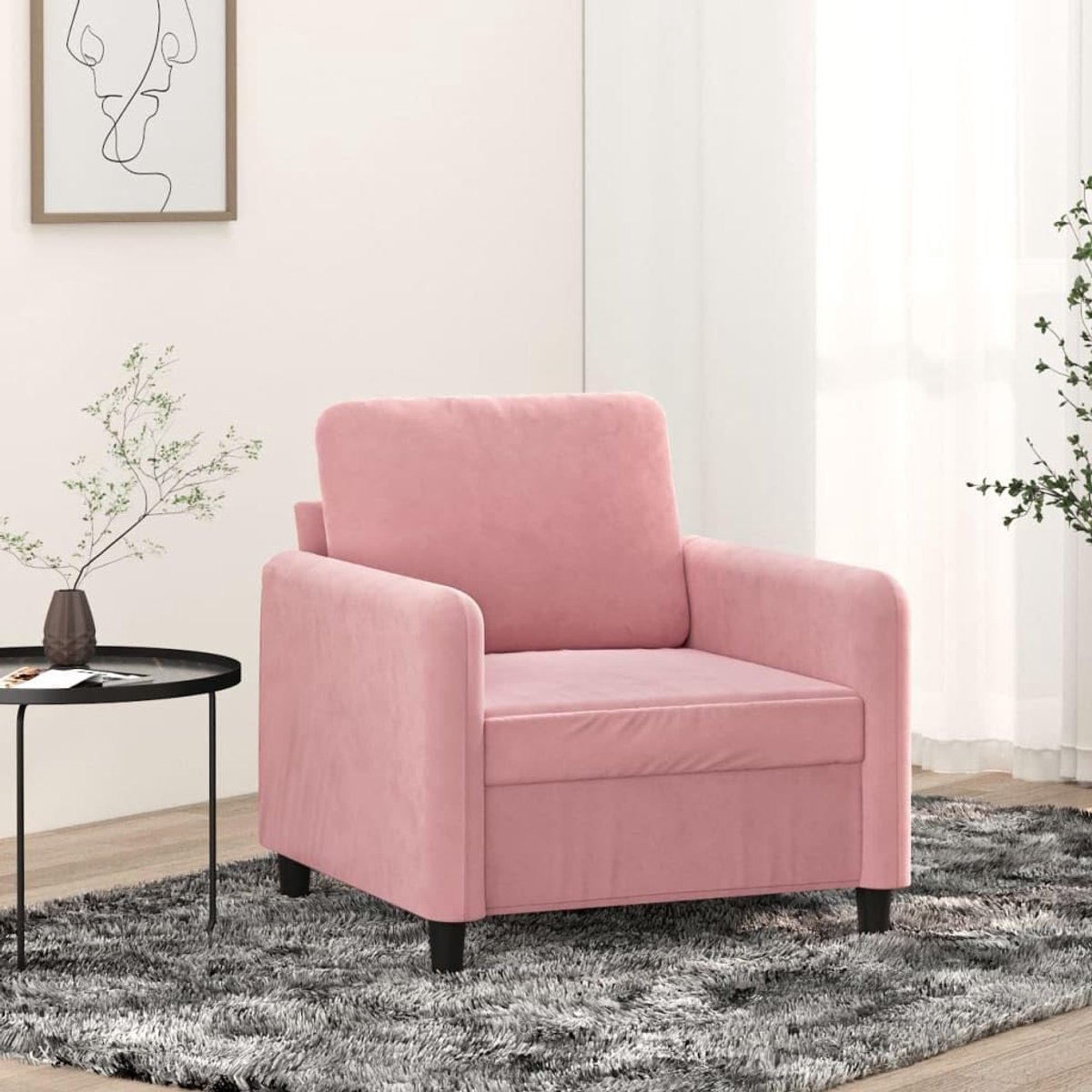 Roze 60 cm fluweel, zachte velours stof, robuust metalen frame, comfortabele bekleding, modern design, gezellige leesstoel, elegante zitgelegenheid voor woonkamer