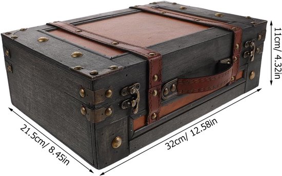 Houten schatkist - Decoratieve opbergdoos - Retro houten koffer met handvat - voor souvenirs Antieke koffer Piratenkist voor feestaccessoires — afbeelding 2