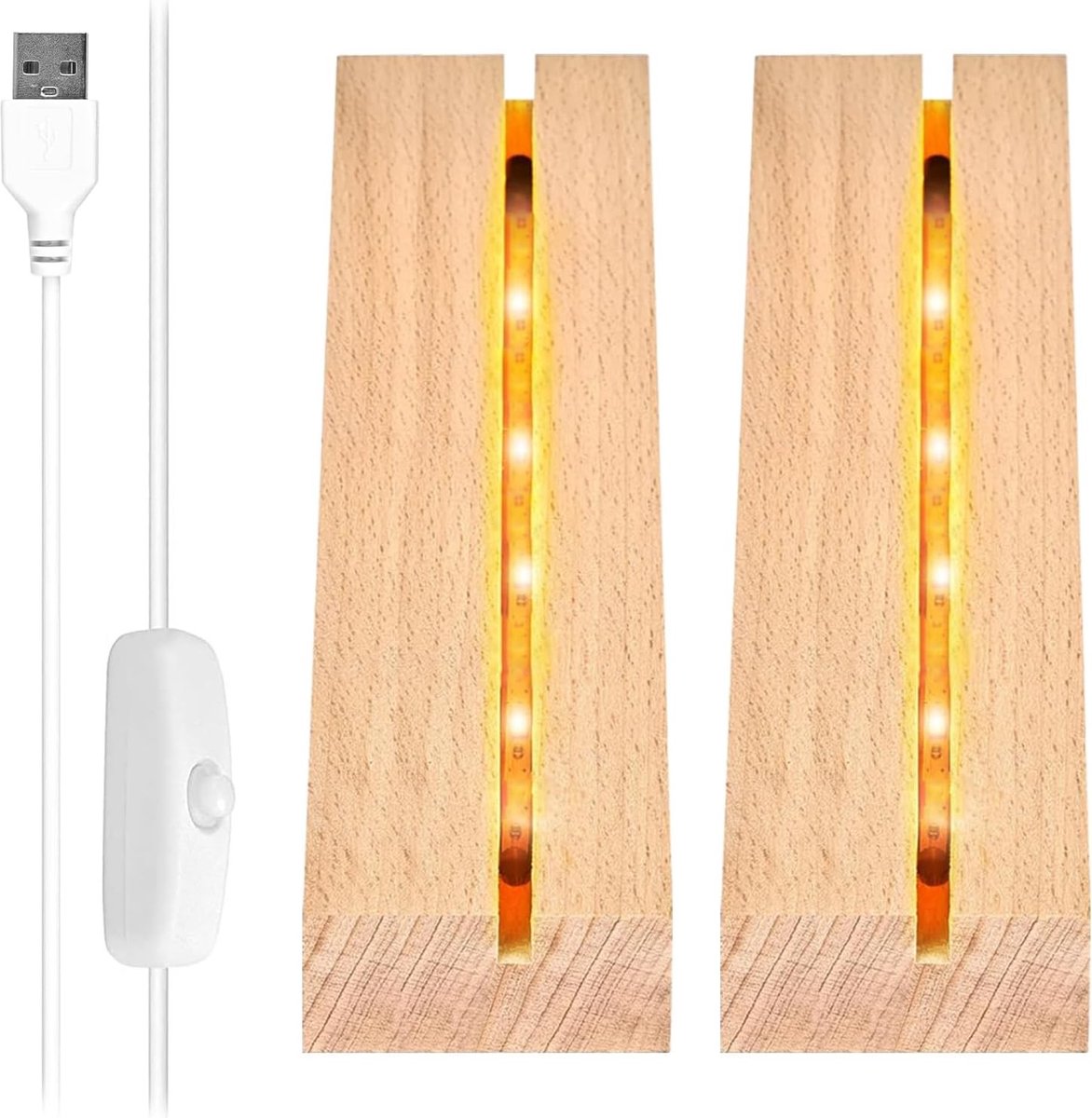 Verlichte Lampenstandaard met USB Schakelaar, 2 Stuks, Perfect voor Acryl Glas en Tafel Displays, Warm Wit Licht