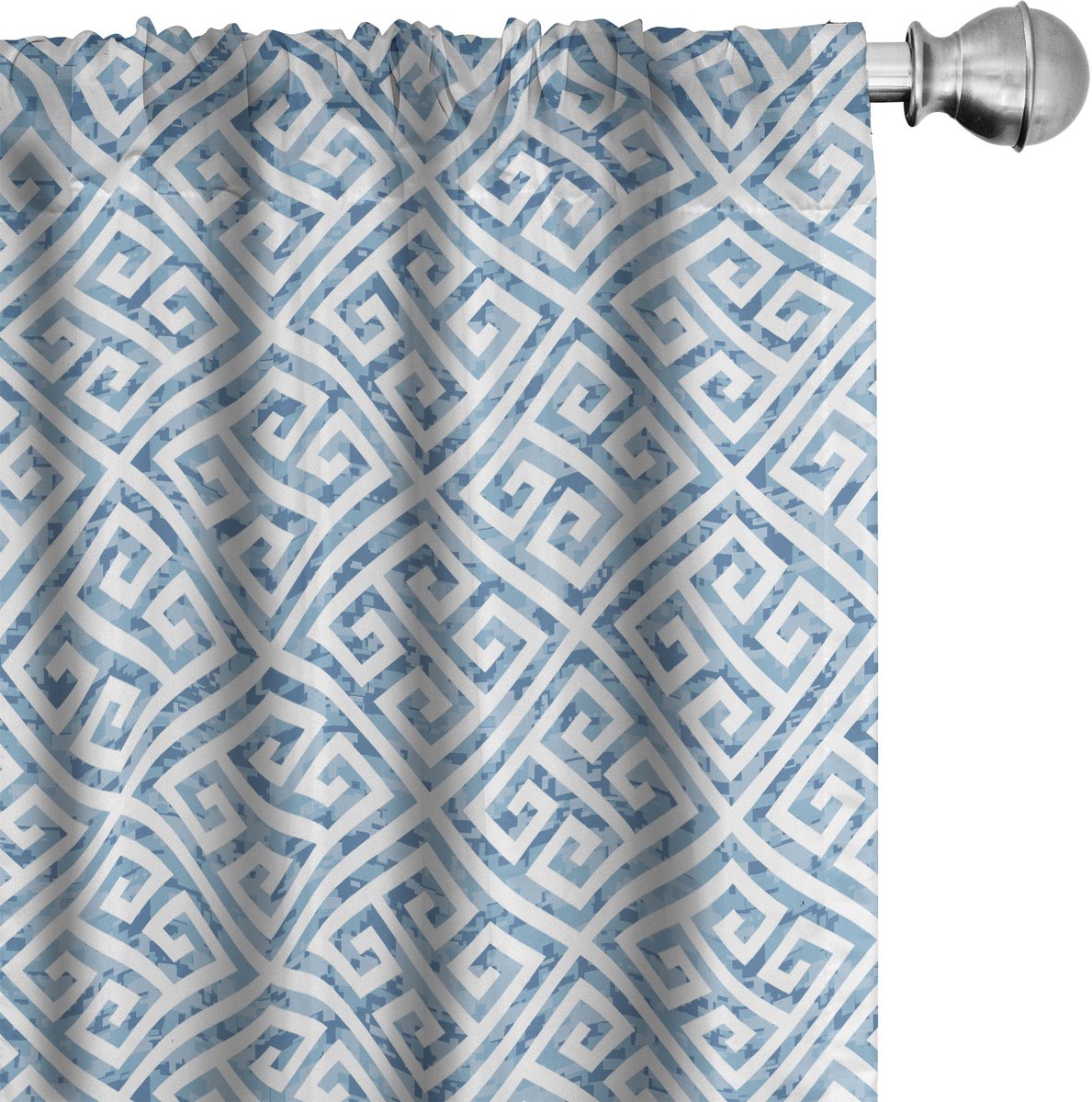 ABAKUHAUS Greek Key Raamgordijnen, Camo Effect Meander, Lichtgewicht decoratieve 2-delige set met roedezak, 2 stuks 75 cm B x 175 cm L, wit