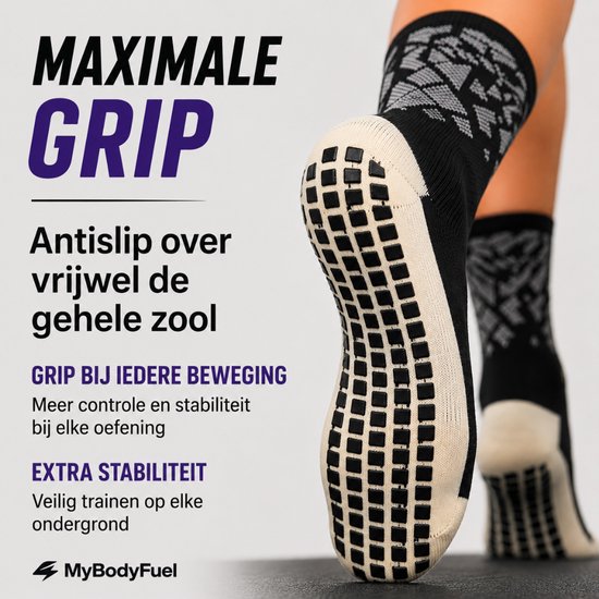 MyBodyFuel - Pilates Sokken - Antislip Sokken met Grip - Yoga Sokken - 2 Paar - One Size - Unisex - Zwart/Wit — afbeelding 2