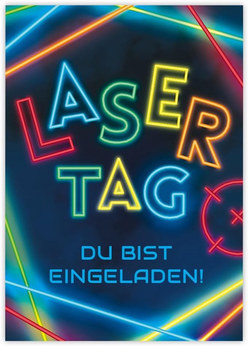 12 uitnodigingskaarten voor kinderverjaardag, laserdag, kleurrijk, meisjes, jongens, uitnodigingen voor verjaardag, kinderen, kleurrijke verjaardagsuitnodigingen