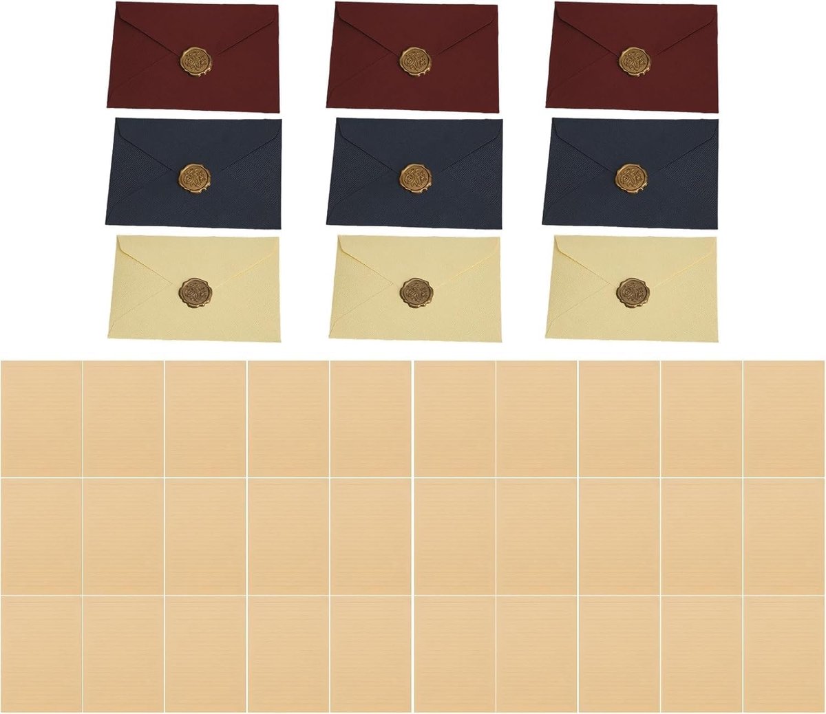 48-delige vintage briefpapierset met enveloppen - 9 enveloppen, 9 waszegelstickers en 30 vintage gelinieerde vellen voor uitnodigingen en liefdesbrieven
