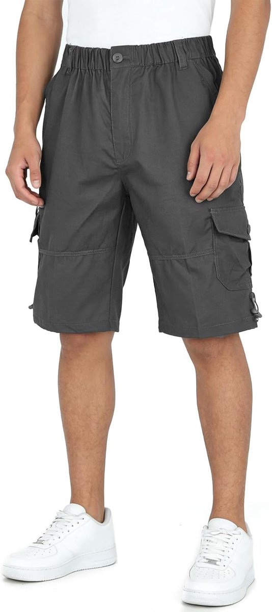 Shorts voor heren, zomer, 100% katoen, losse pasvorm, elastische taille met riemlussen, meerdere zakken, lichte en ademende shorts voor outdoor, wandelen, vissen, kamperen, vrijetijdskleding