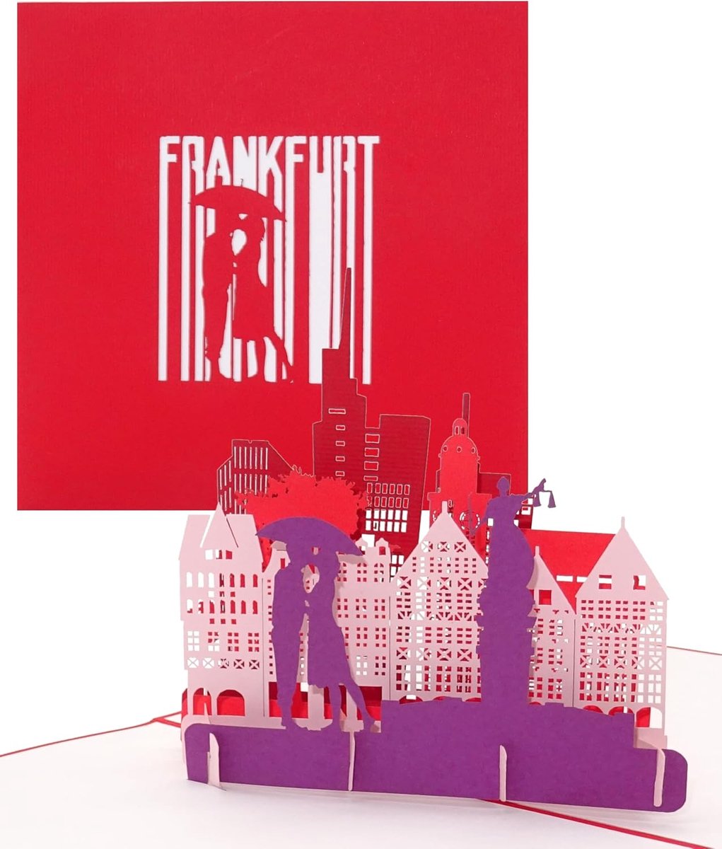 Wenskaart"Frankfurt - Panorama" - 3D pop-up kaart van Frankfurter Skyline met Altstad & Dom - stedenkaart als souvenir, uitnodiging & reisvoucher voor de stad Trip naar Frankfurt am Main