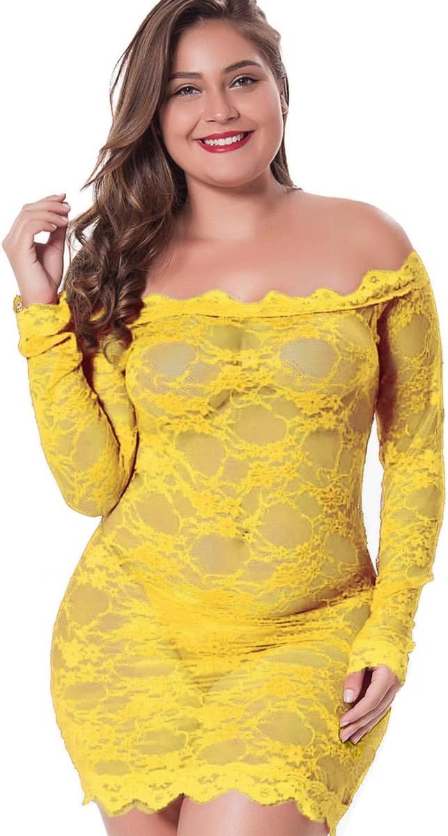 Plus Maat Sexy Lingerie Chemise Kant Nachtkleding Babydoll Negligees met G-string