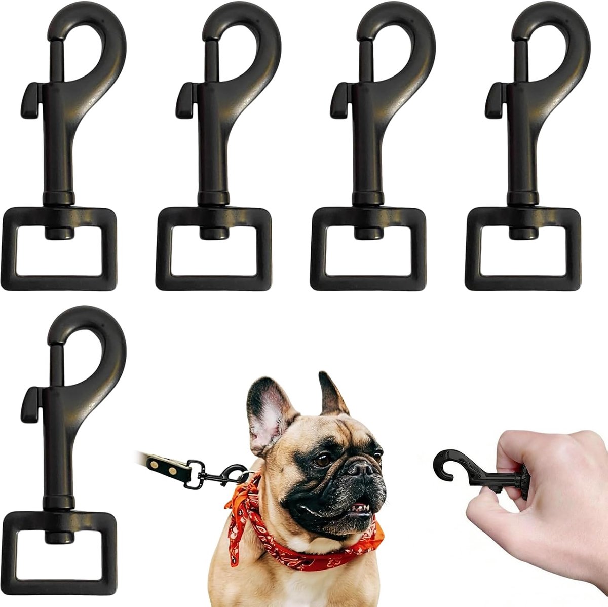 Karabinerhaken 5 Stück – Robuuste Karabiner voor Hundeleine & Hundehalsband – 72 x 20,5 mm Zwart – Met 360° Draaibare Sluiting