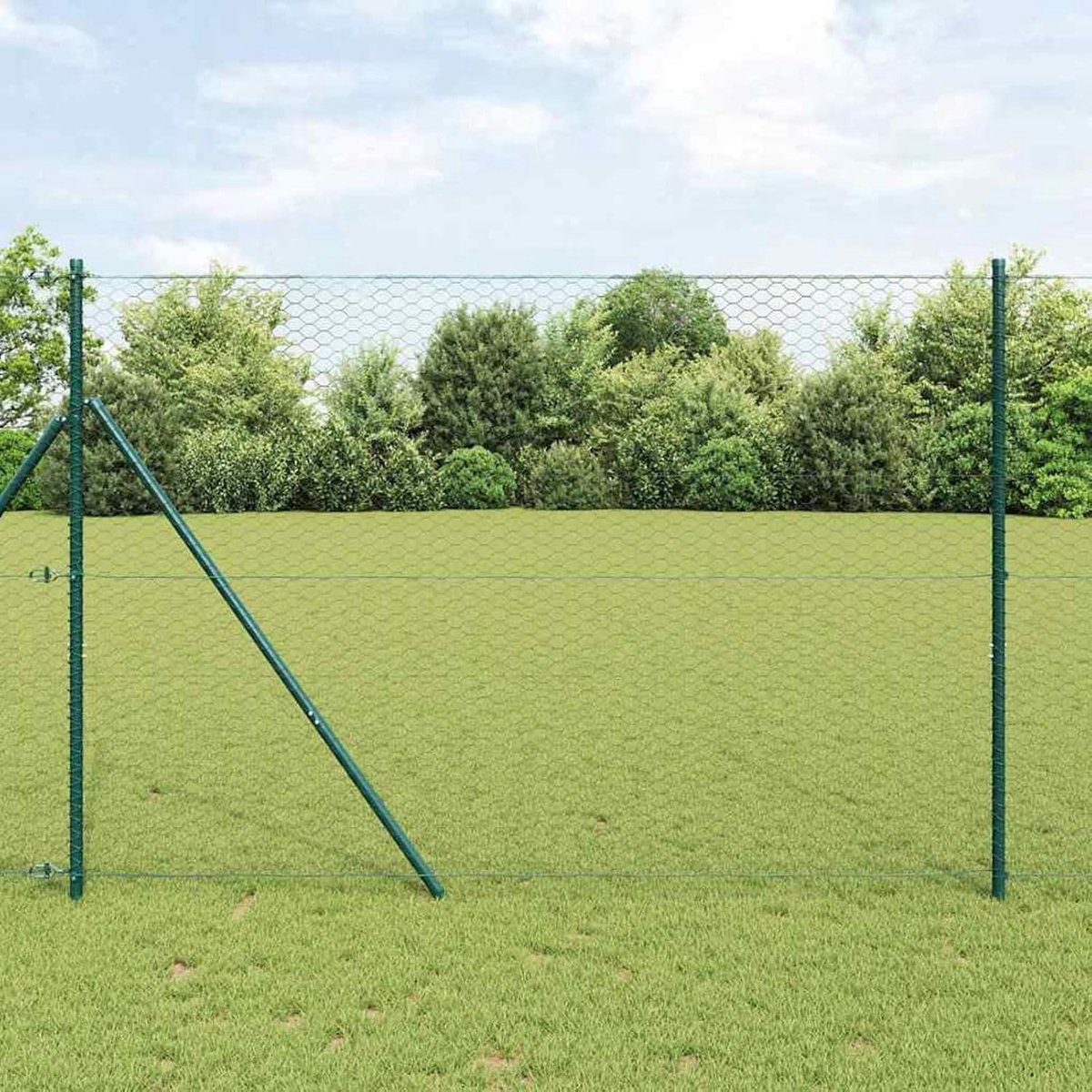 Palen 13 stuks groen Ø 32 mm 210 cm verzinkt staal, hekstangen metalen palen voor draadhekken, tuinhek, weidehek buiten, 3352867