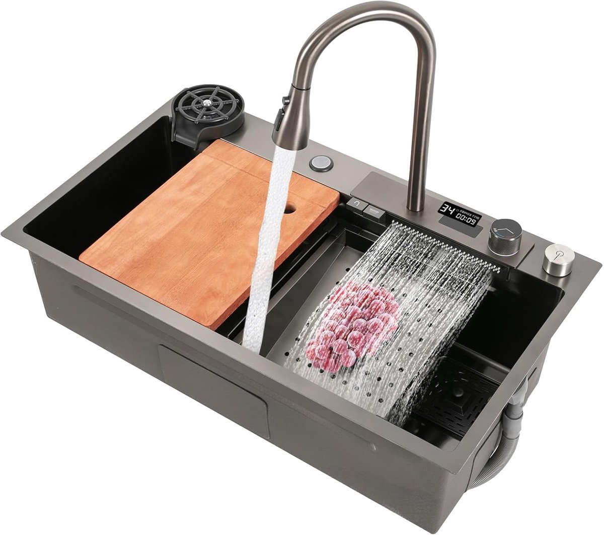 Spoelbak met uittrekbare armatuur, keukenspoelbak, multifunctionele waterval, spoelbak, inbouwspoelbak met multifunctionele accessoires, keukenwerkstation voor bars, balkons, 46 x 80