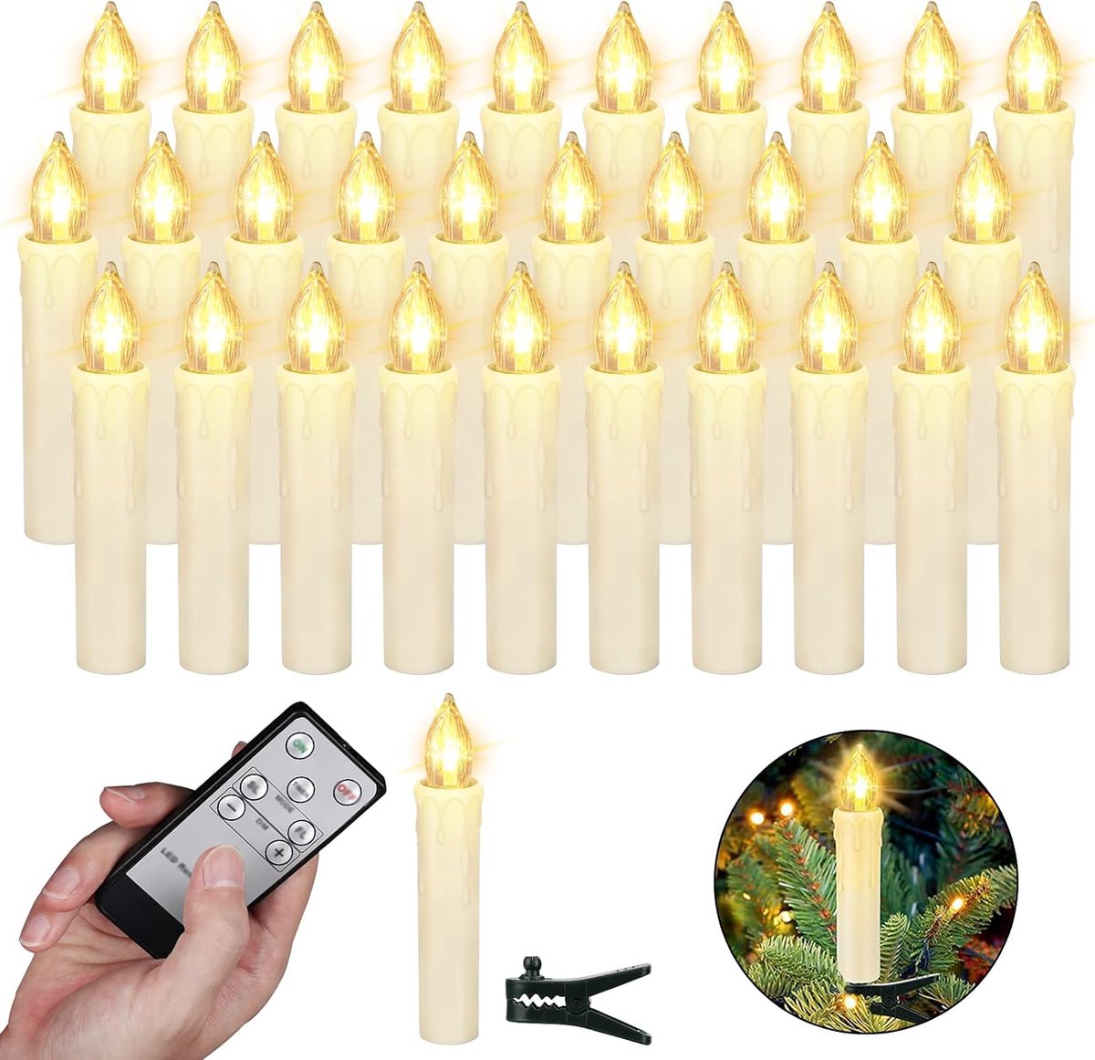 40 LED Kerst Kaarsen met Afstandsbediening Timer Dimbare Draadloze Kerstboom Kaarsen voor Decoratie & Bruiloft