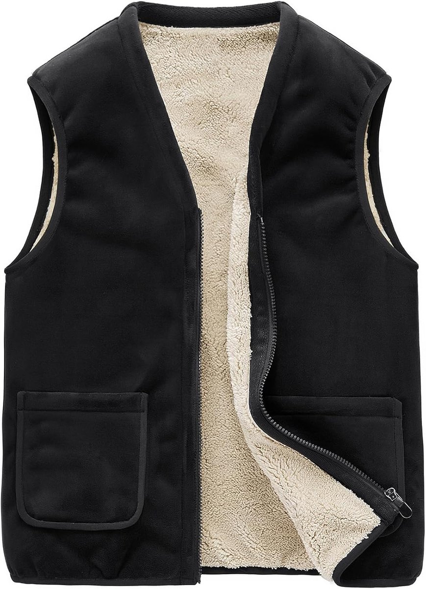 Herenvest met teddybont gevoerd fluwelen vest met doorlopende ritssluiting voor herfst winter