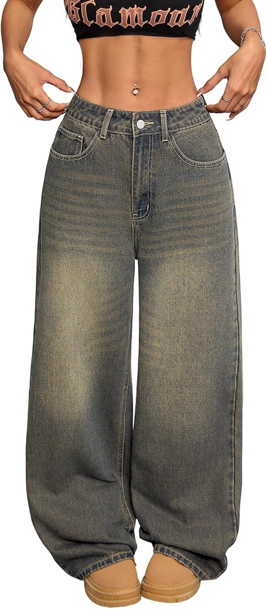 Jeans wijde pijpen denim broek Y2K jaren 90 vintage hip hop loose