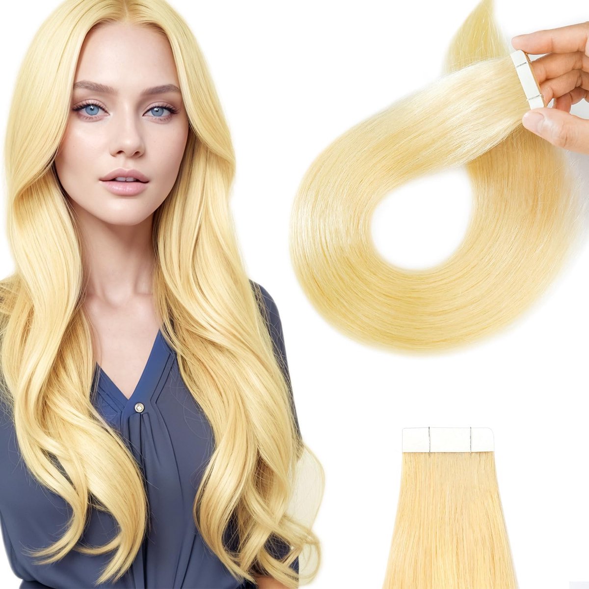 Haarverlengingen, echt haar, gebleekt blond, 45 cm, 20 stuks, 50 g/verpakking, salon-klasse-kwaliteit, eenvoudig en aangenaam om te dragen, voor jonge vrouwen, gebleekt blond, 45 cm