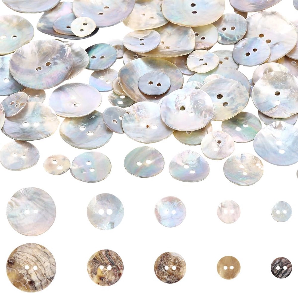 100 stuks natuurlijke schelp knop dubbel gat platte ronde parelmoer schelp kleur bulk knoppen voor naaien maken pakken doek jassen jas jeans blazer rokken telefoon geval doe-het-zelf ambacht