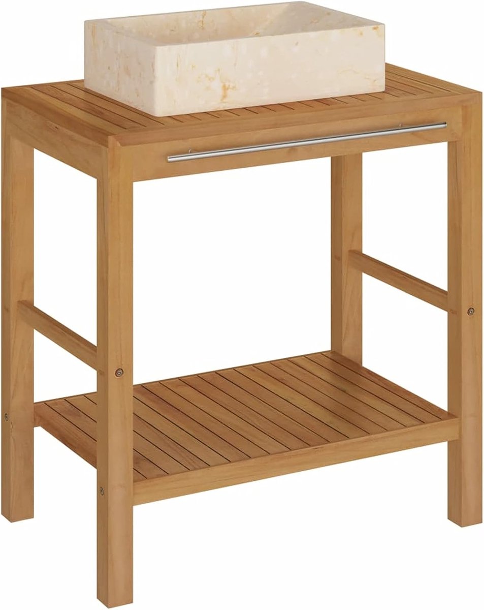 Wastafel met wastafel wastafel badmeubel opzetwastafel wastafelonderkast onderkast badkast teak massief marmer crème 74 x 45 x 75 cm