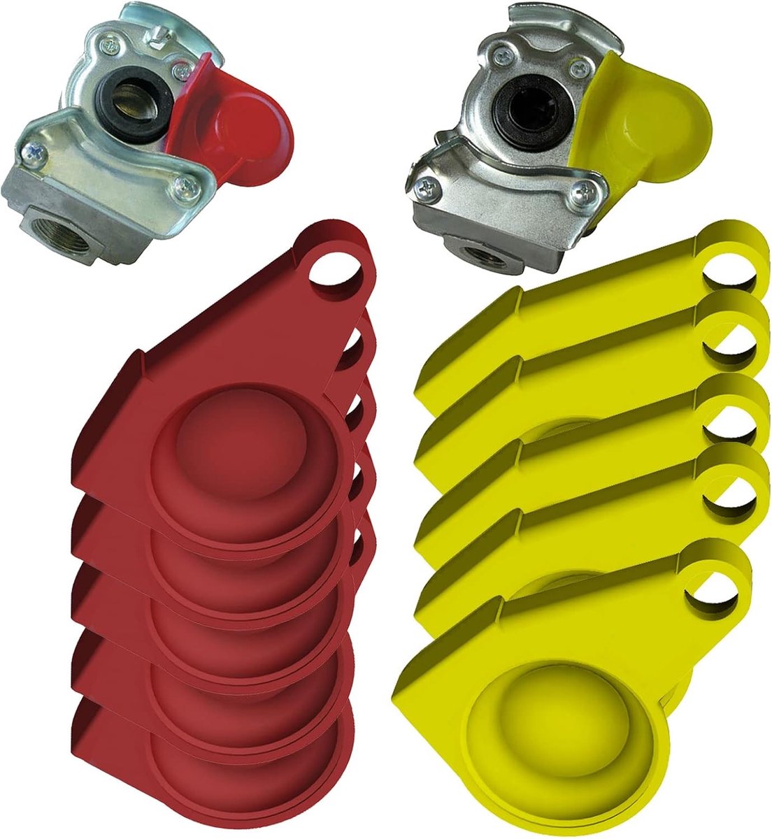 Stofkap voor koppelingskop deksel set van 10 - 5 x rood en 5 x geel persluchtkop reservedeksel standaard dop vrachtwagen tractor | R-Satz Shop