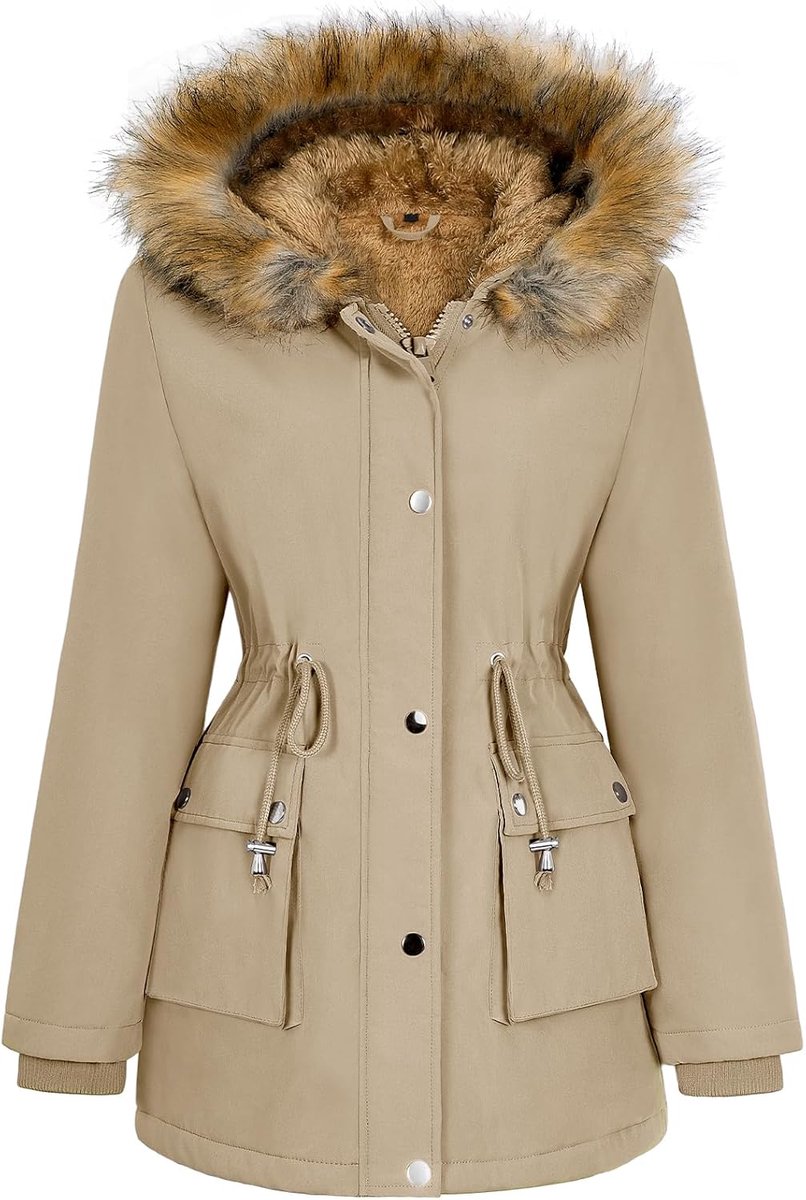 Dameswinterjas, parka, fleece gevoerd, warme winterjas met capuchon, outdoorjas