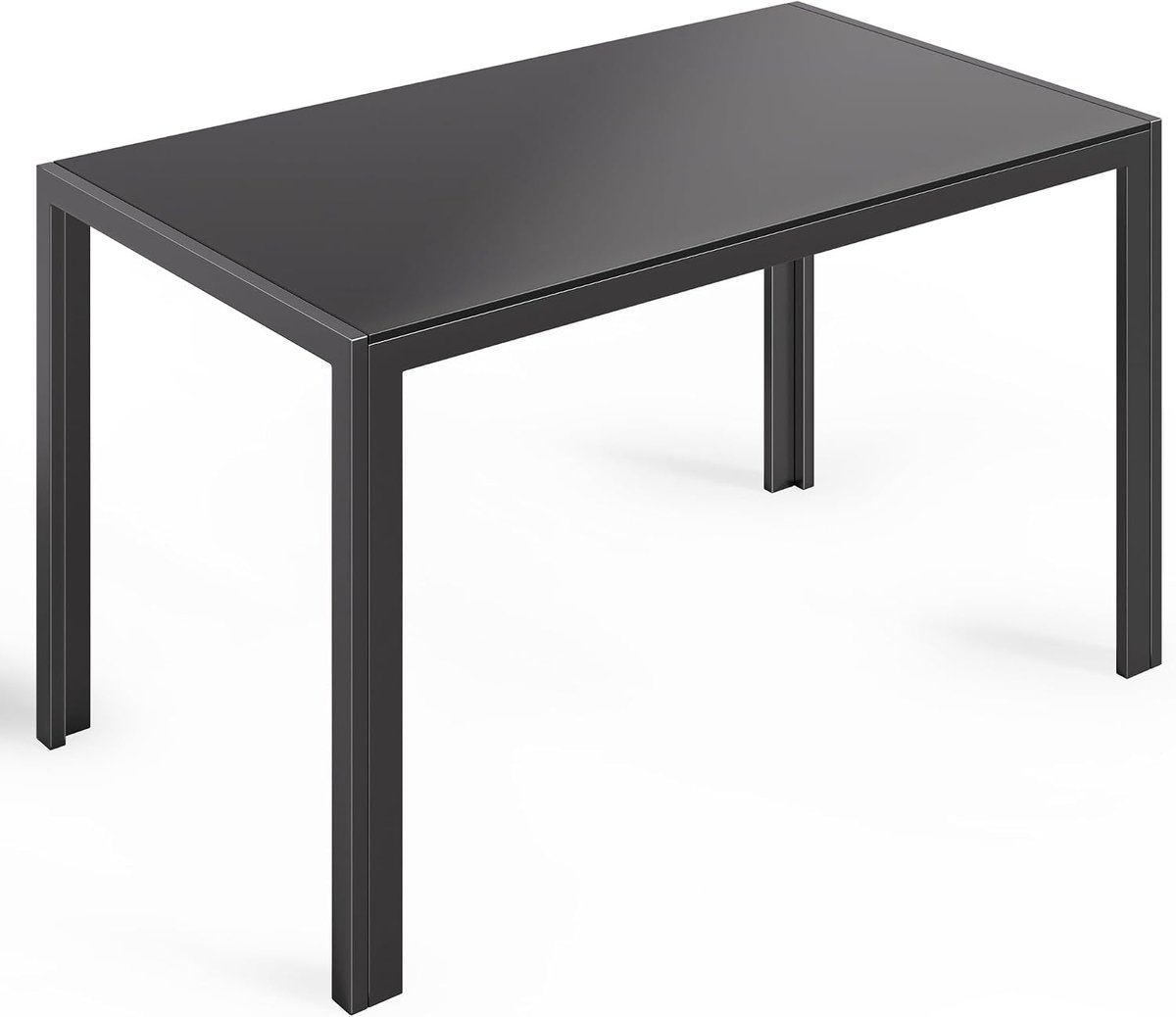 Eettafel van gehard glas, 120 x 70 x 75 cm, moderne keukentafel met metalen frame, krasbestendig en hittebestendig, voor keuken, woonkamer, eetkamer of koffiehoek, thuiskantoor (zwart, 120 x