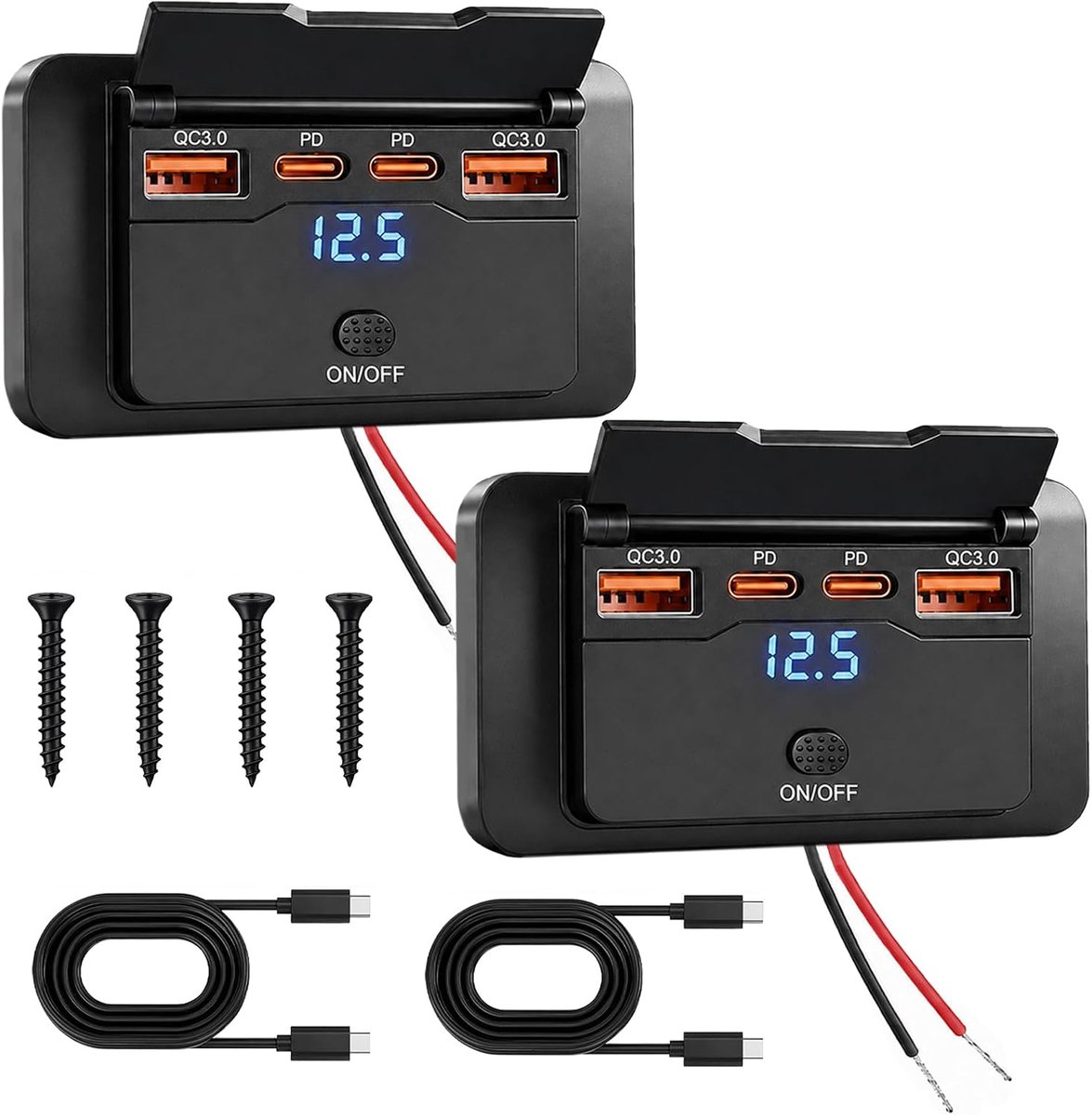 2 stuks USB-inbouwstopcontacten 12V camper 2 x PD3.0 & 2 x QC3.0